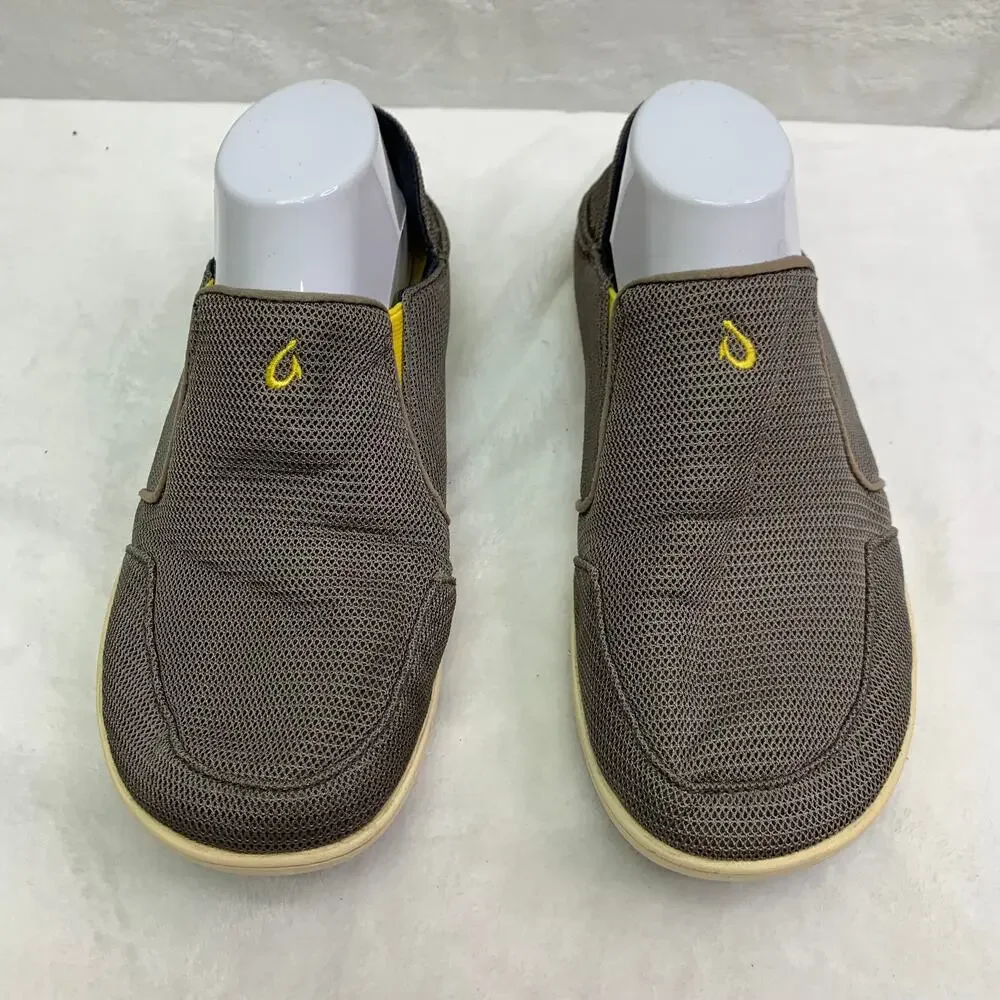 OluKai Mens 8.5 Nohea Mesh Sneakers Lace Up Slip On Comfort Shoes Gray Yellow